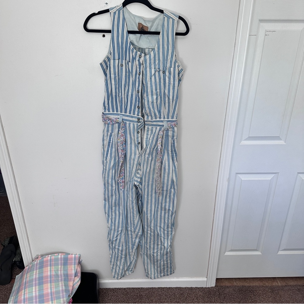 Vintage LizSport Striped Blue and White Jumpsuit